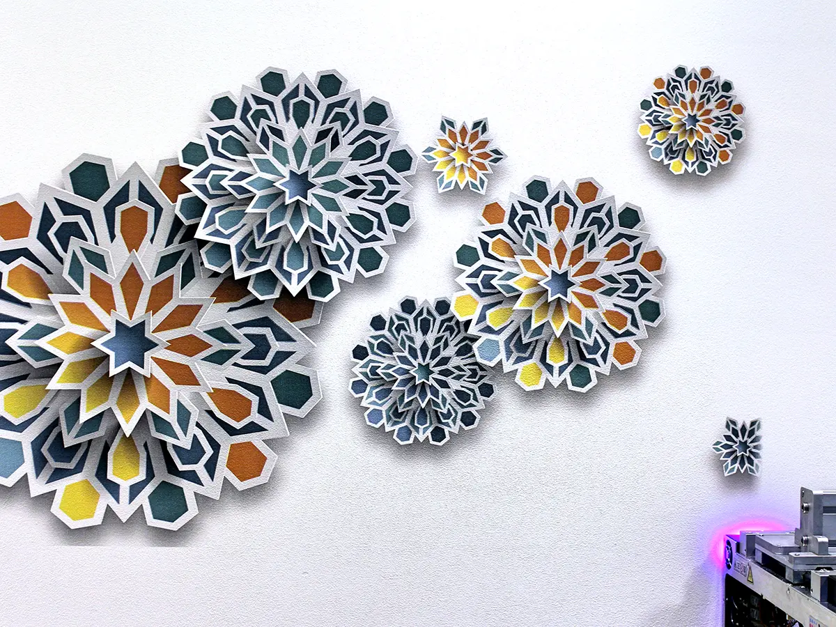 Burst decorations printed on textured wall