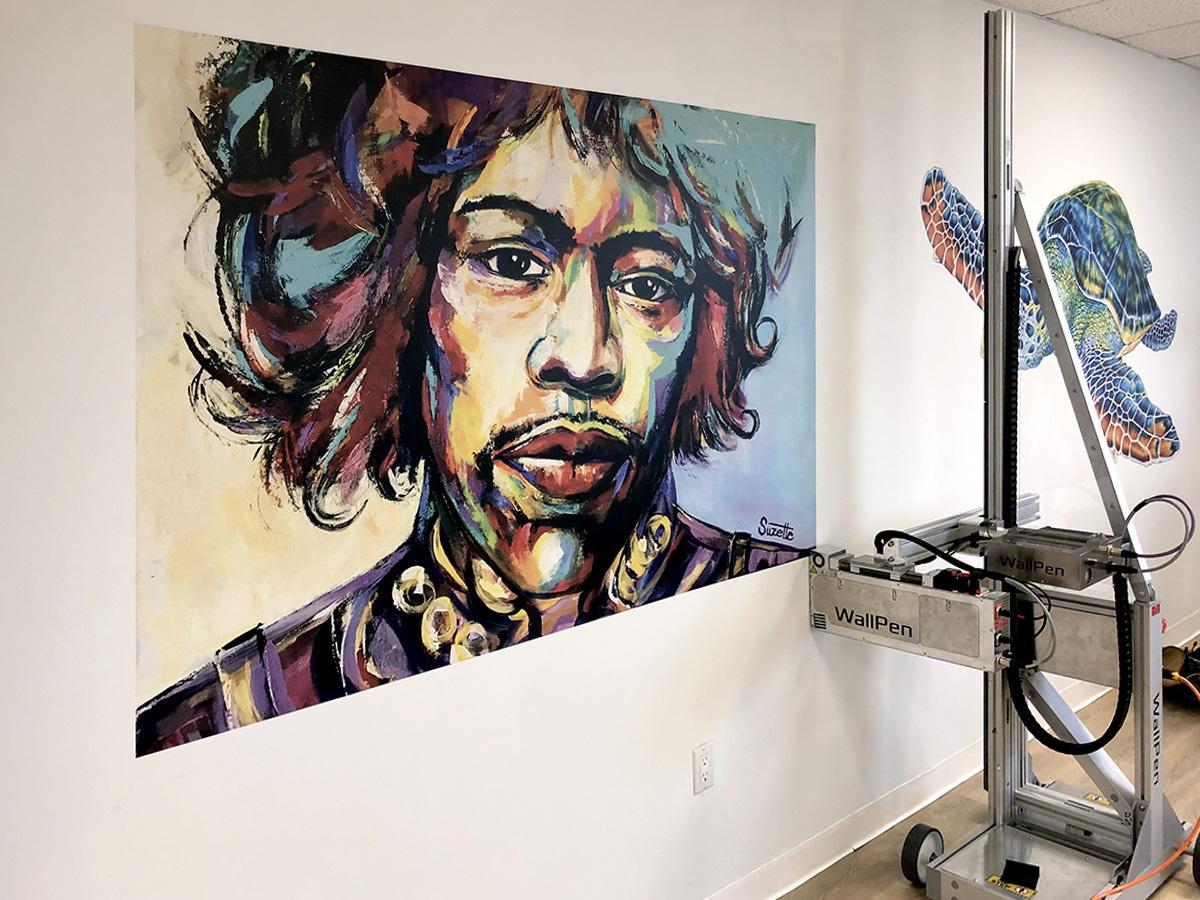 Jimi Hendrix portrait painted on drywall