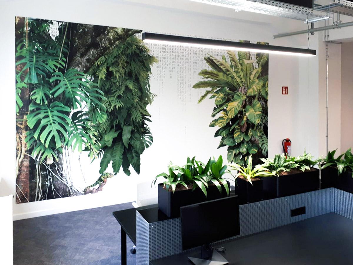 Jungle trees mural printed on office wall