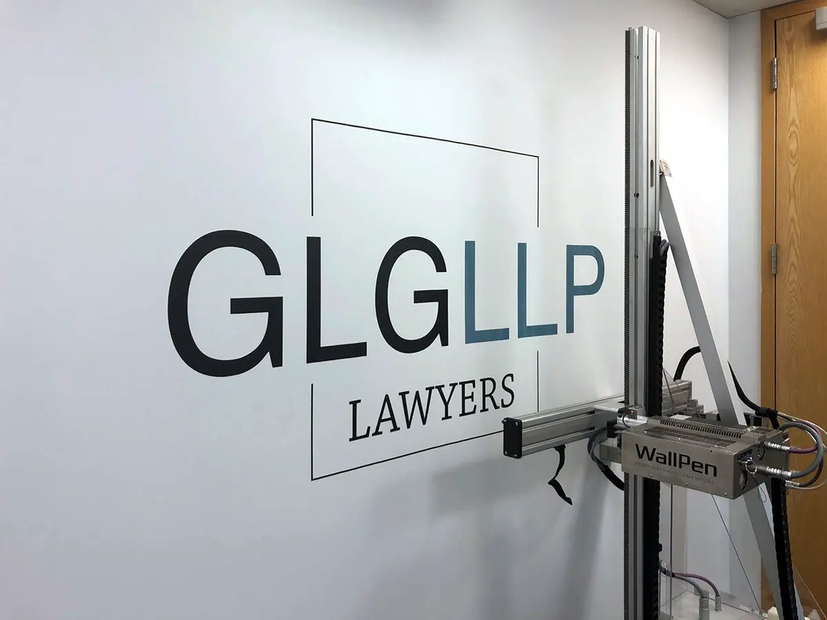 Lawyer logo printed on textured wall