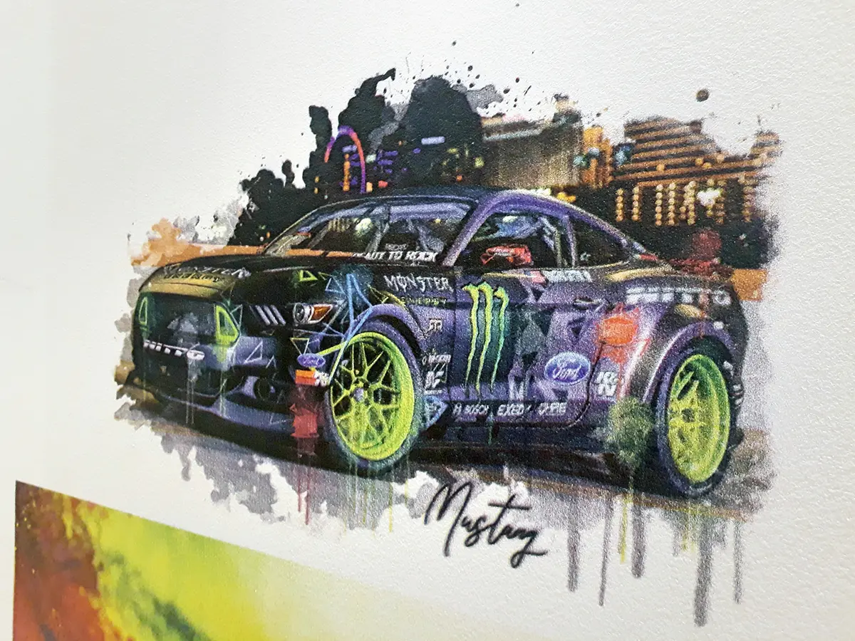 Monster car printed on textured wall