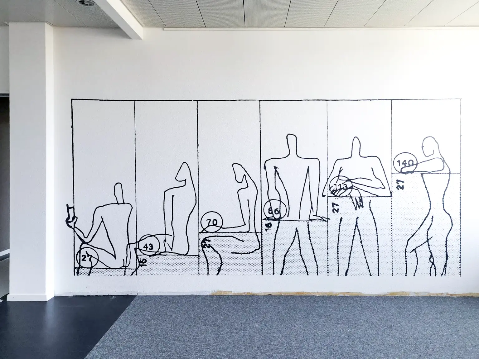 Line art drawing of figures and graduated steps.