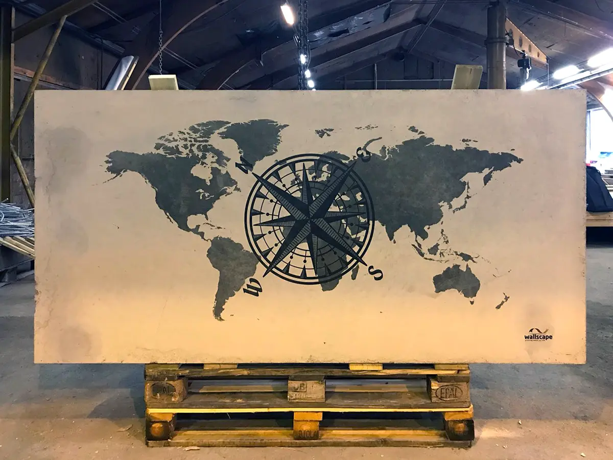 World map printed on concrete plate
