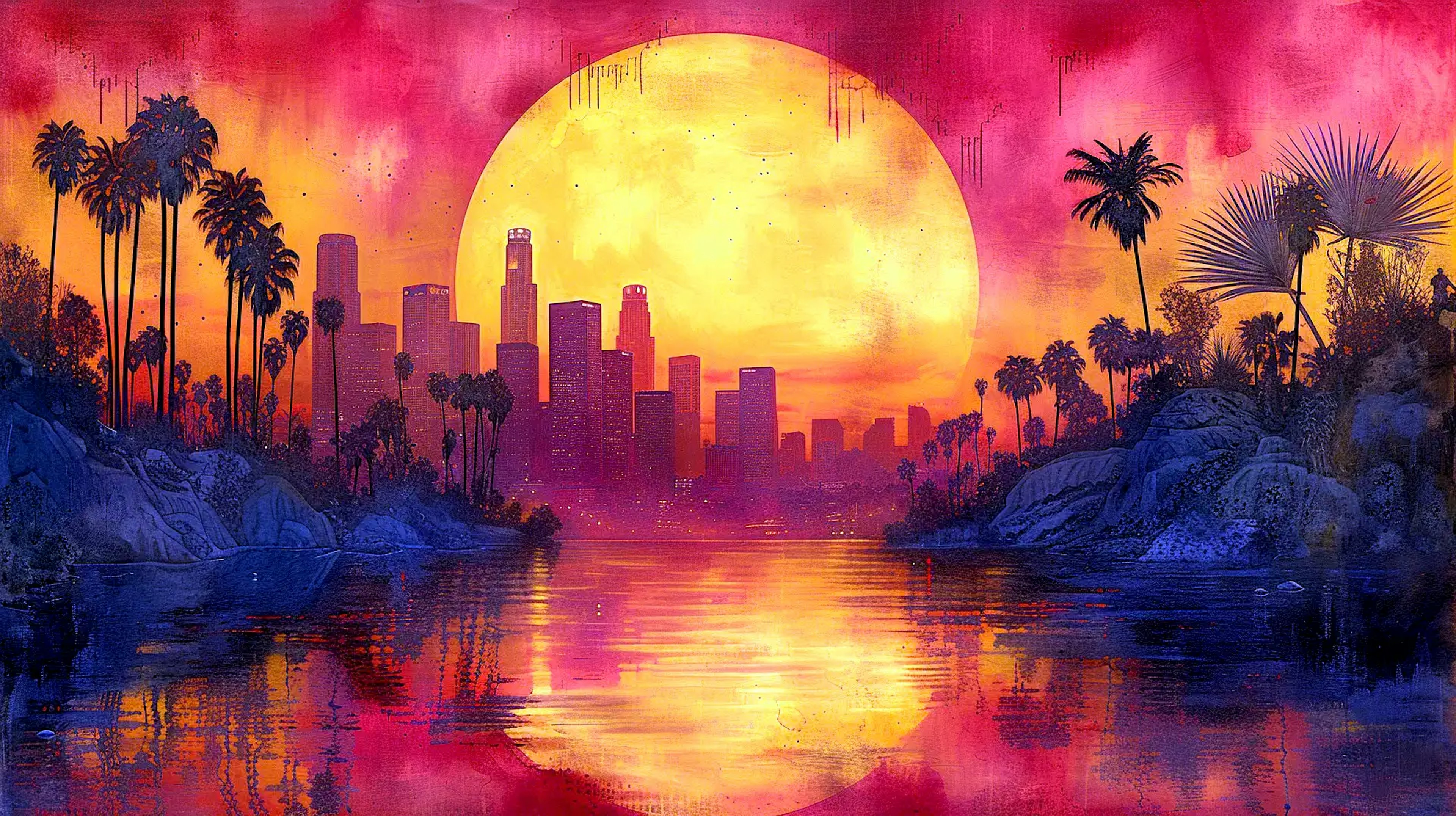 An a mural of the Los Angeles skyline.