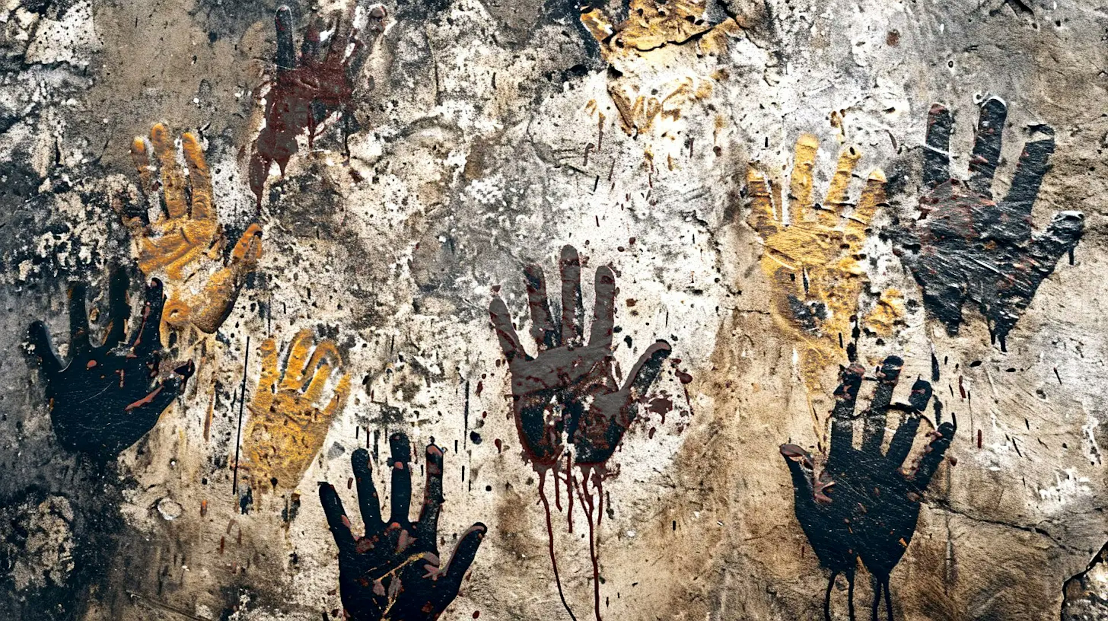 An illustration of handprints on a cave wall.